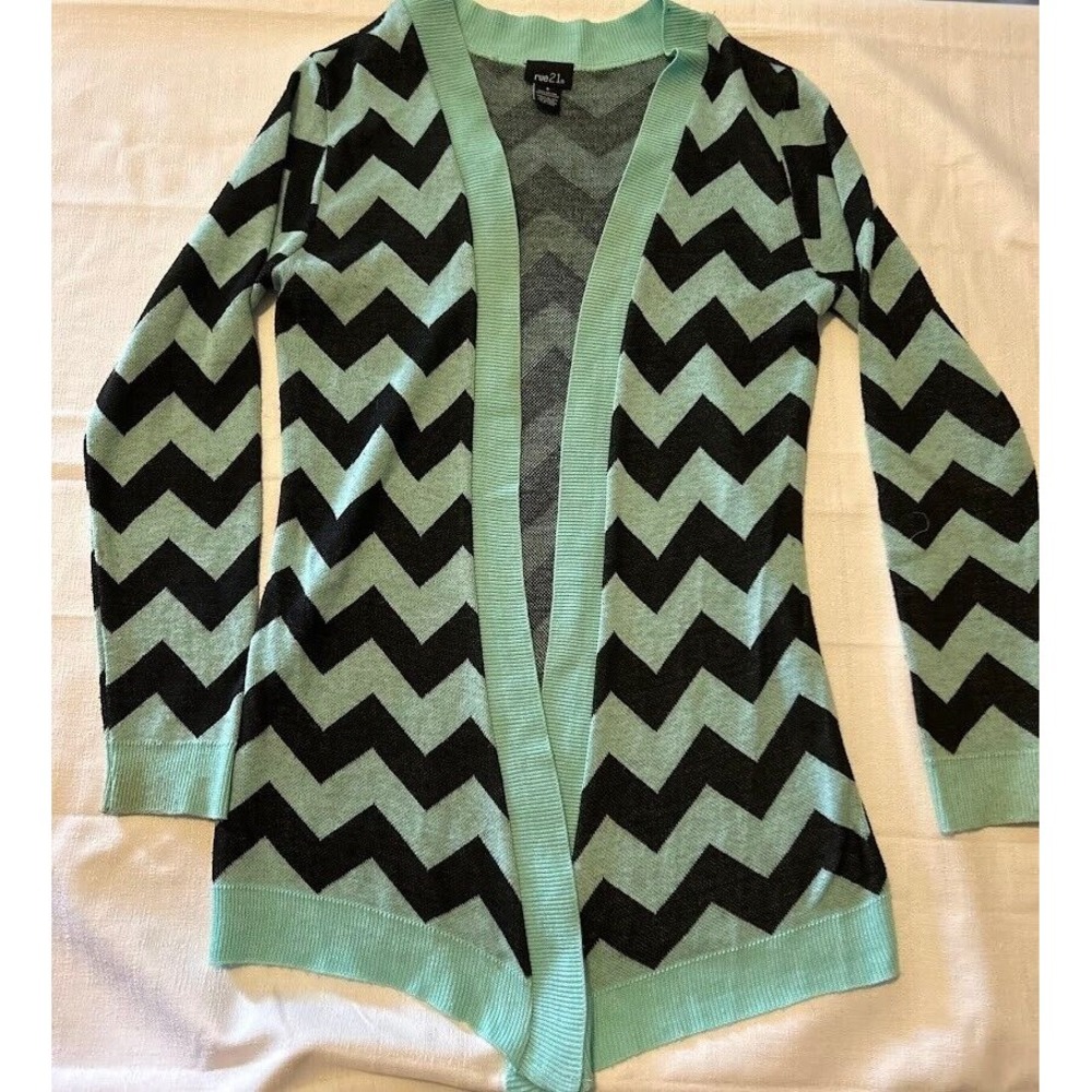 Rue 21 Teal Black Open Cardigan Womens Small